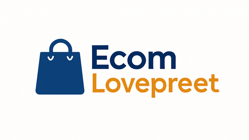 Logo of Ecom Lovepreet with a shopping bag icon on a white background